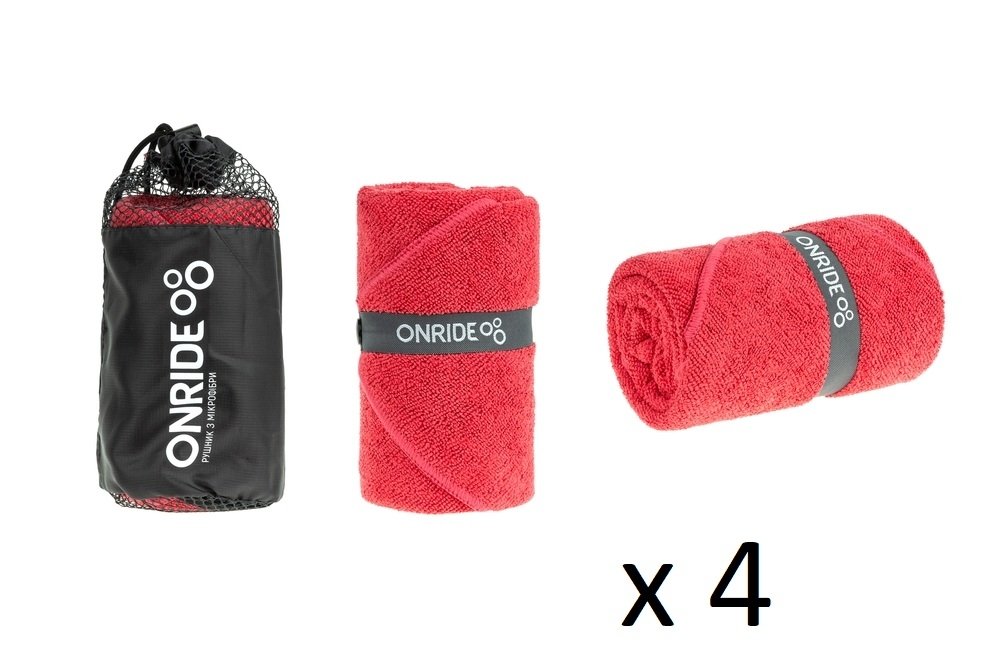 Спецгурт! Рушник з махрової мікрофібри ONRIDE Dry червоний (100х50) у чохлі (4шт) - Зображення 2