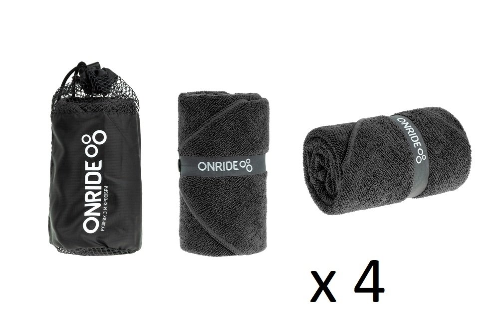 Спецгурт! Рушник з махрової мікрофібри ONRIDE Dry чорний (100х50) у чохлі (4шт) - Зображення 2